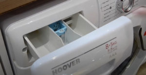 Hoover Washer Dryer with the soap tray open