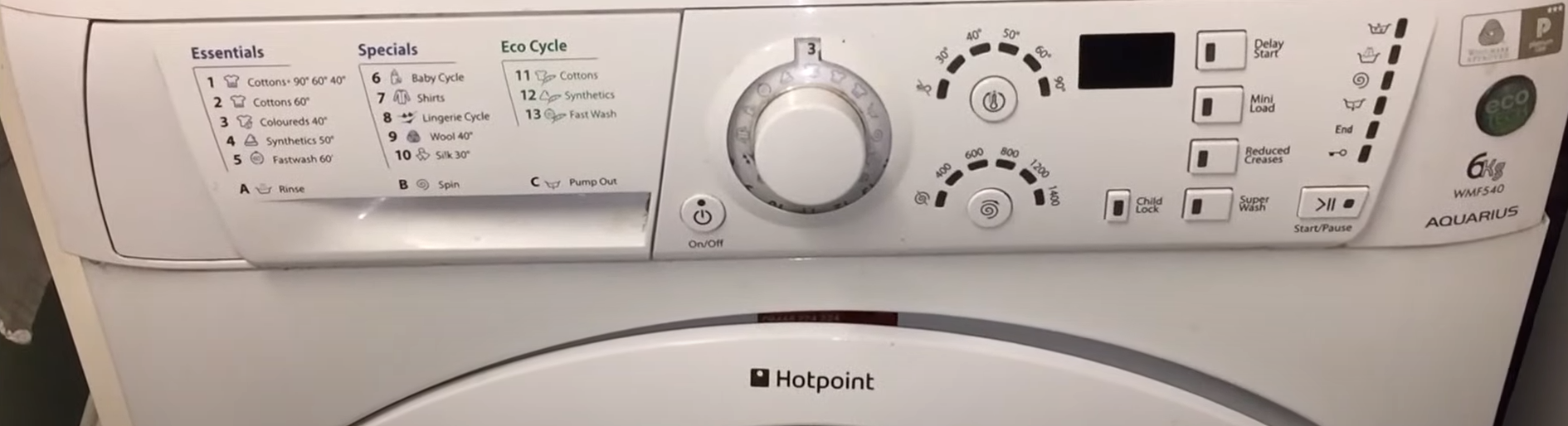 Hotpoint Washing Machine with the control panel